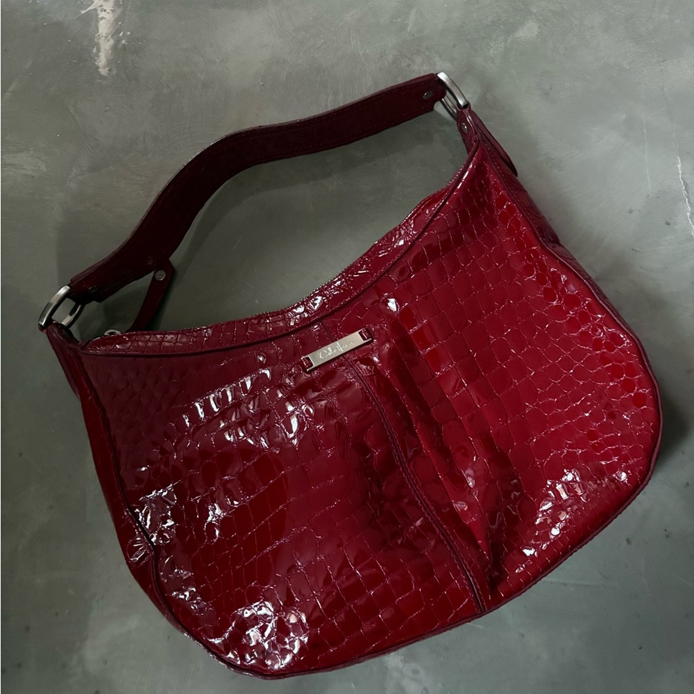 Cole Haan Glossy Red Crocodile-Pattern Shoulder Bag